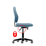 Tiltinis mechanizmas. Centrinės ašies kėdės svyravimas. Fiksuojama tik  viena darbinė kėdės padėtis.